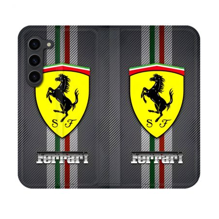Housse Cuir Portefeuille Pour Samsung Galaxy S23 Ferrari Carbone