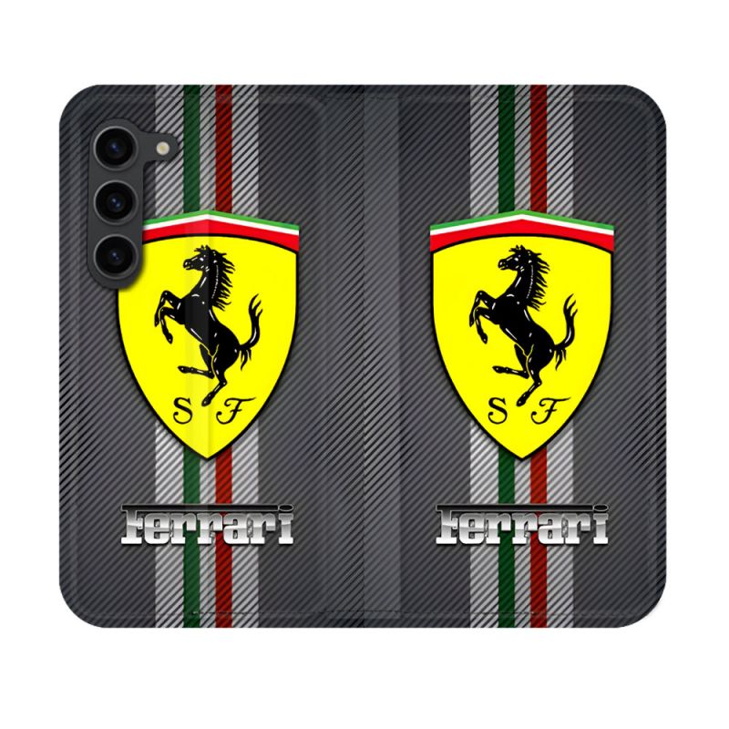 Housse Cuir Portefeuille Pour Samsung Galaxy S23 Ferrari Carbone
