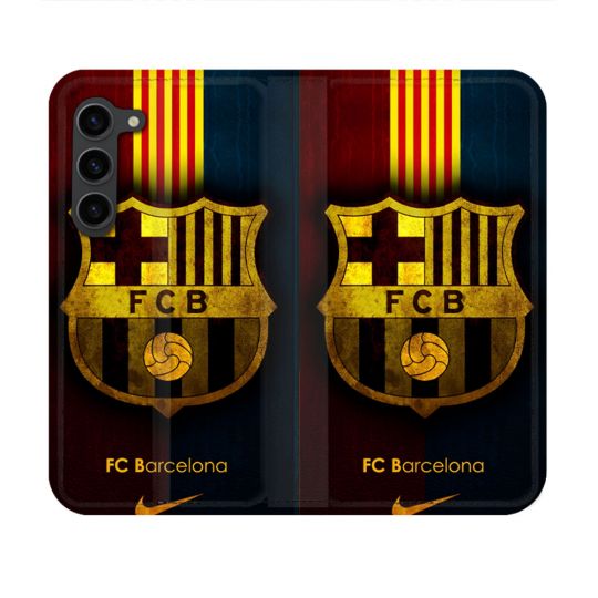 Housse Cuir Portefeuille Pour Samsung Galaxy S23 Foot FC Barcelone Vintage