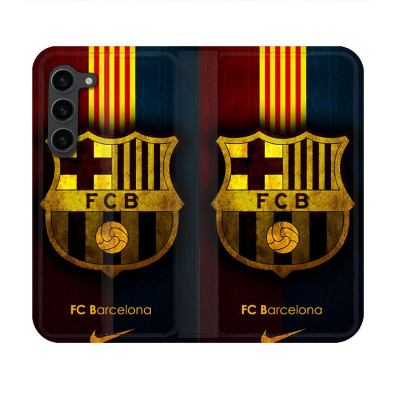 Housse Cuir Portefeuille Pour Samsung Galaxy S23 Foot FC Barcelone Vintage