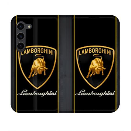 Housse Cuir Portefeuille Pour Samsung Galaxy S23 Lamborghini Carbone