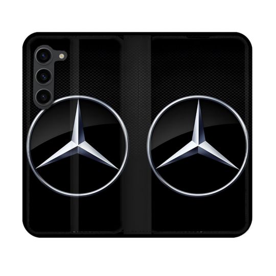 Housse Cuir Portefeuille Pour Samsung Galaxy S23 Mercedes Carbone