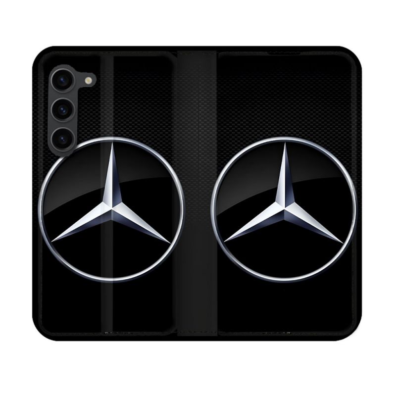 Housse Cuir Portefeuille Pour Samsung Galaxy S23 Mercedes Carbone