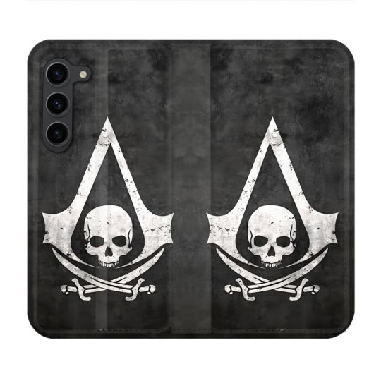 Housse Cuir Portefeuille Pour Samsung Galaxy S23 Plus Assassin Creed Tete Mort