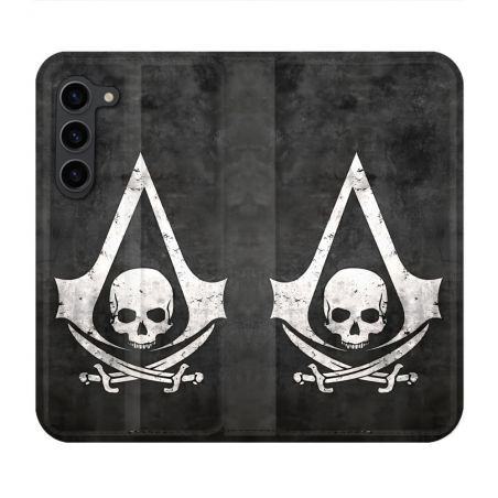 Housse Cuir Portefeuille Pour Samsung Galaxy S23 Plus Assassin Creed Tete Mort