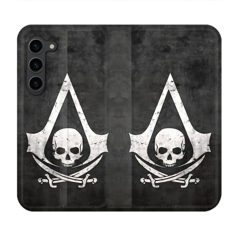 Housse Cuir Portefeuille Pour Samsung Galaxy S23 Plus Assassin Creed Tete Mort