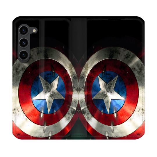 Housse Cuir Portefeuille Pour Samsung Galaxy S23 Plus Captain America Bouclier