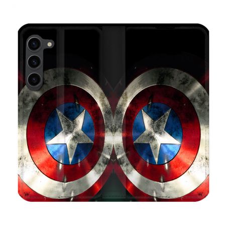 Housse Cuir Portefeuille Pour Samsung Galaxy S23 Plus Captain America Bouclier