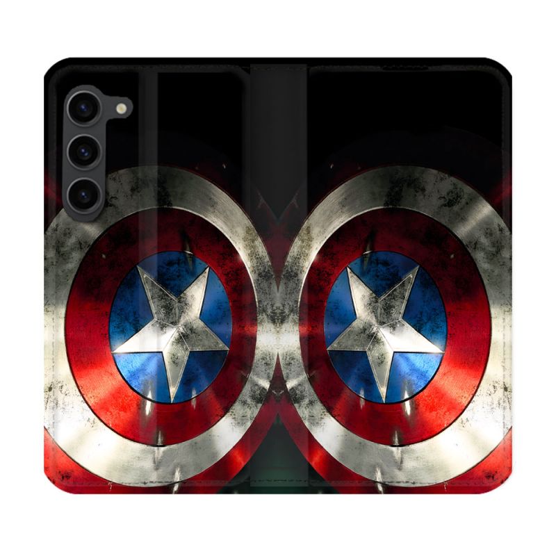 Housse Cuir Portefeuille Pour Samsung Galaxy S23 Plus Captain America Bouclier