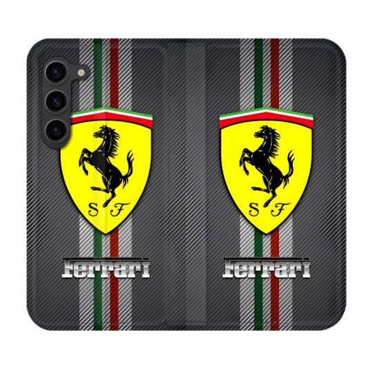 Housse Cuir Portefeuille Pour Samsung Galaxy S23 Plus Ferrari Carbone