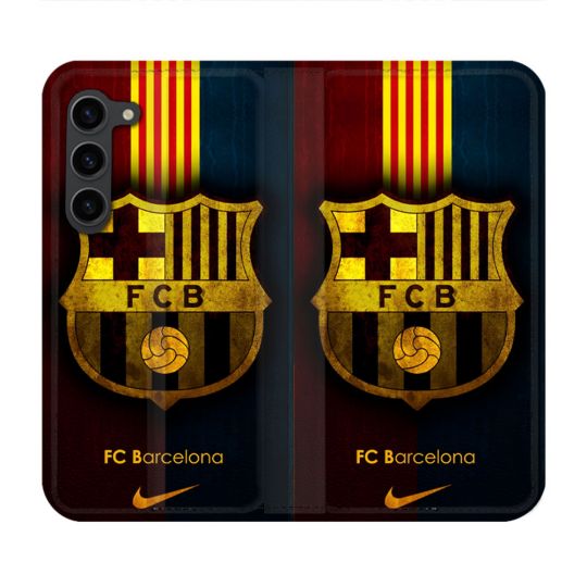 Housse Cuir Portefeuille Pour Samsung Galaxy S23 Plus Foot FC Barcelone Vintage