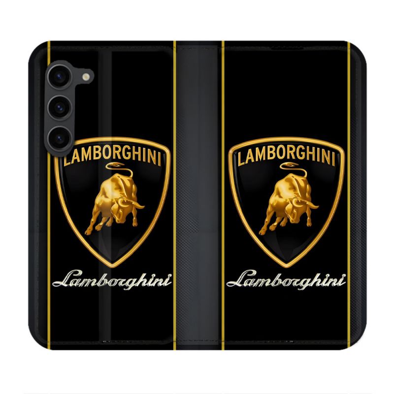 Housse Cuir Portefeuille Pour Samsung Galaxy S23 Plus Lamborghini Carbone