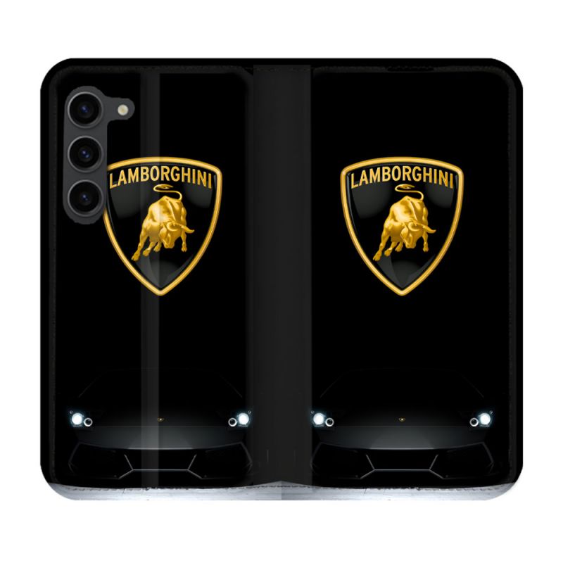 Housse Cuir Portefeuille Pour Samsung Galaxy S23 Plus Lamborghini Noir