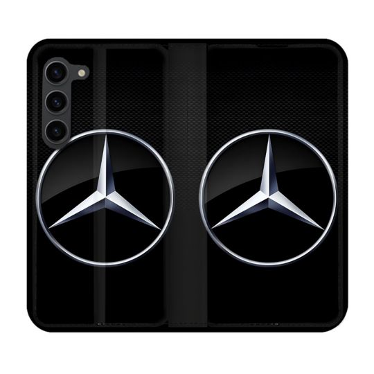 Housse Cuir Portefeuille Pour Samsung Galaxy S23 Plus Mercedes Carbone