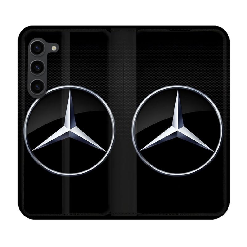 Housse Cuir Portefeuille Pour Samsung Galaxy S23 Plus Mercedes Carbone