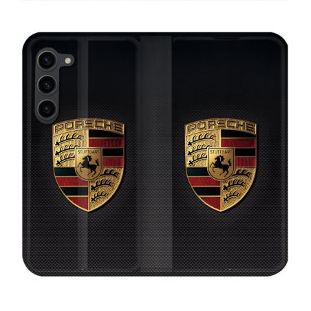Housse Cuir Portefeuille Pour Samsung Galaxy S23 Plus Porsche Carbone