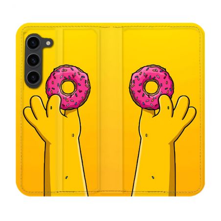 Housse Cuir Portefeuille Pour Samsung Galaxy S23 Plus Simpson Donuts