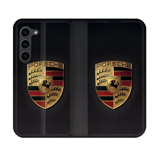 Housse Cuir Portefeuille Pour Samsung Galaxy S23 Porsche Carbone