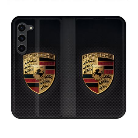 Housse Cuir Portefeuille Pour Samsung Galaxy S23 Porsche Carbone