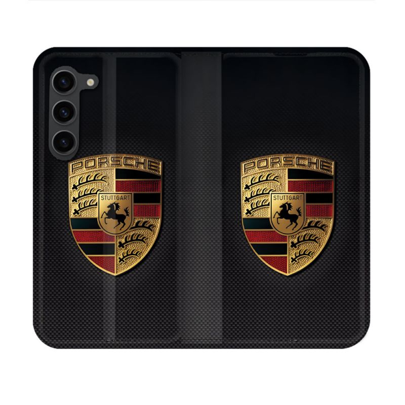Housse Cuir Portefeuille Pour Samsung Galaxy S23 Porsche Carbone