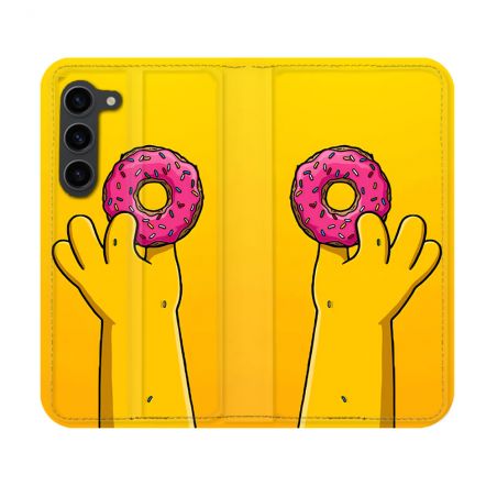 Housse Cuir Portefeuille Pour Samsung Galaxy S23 Simpson Donuts
