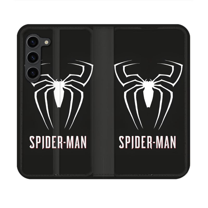 Housse Cuir Portefeuille Pour Samsung Galaxy S23 Spiderman Logo