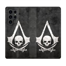Housse Cuir Portefeuille Pour Samsung Galaxy S23 Ultra Assassin Creed Tete Mort