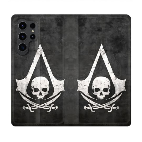 Housse Cuir Portefeuille Pour Samsung Galaxy S23 Ultra Assassin Creed Tete Mort