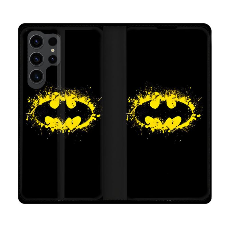 Housse Cuir Portefeuille Pour Samsung Galaxy S23 Ultra Batman Logo