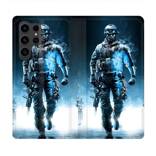 Housse Cuir Portefeuille Pour Samsung Galaxy S23 Ultra Call Of Duty Guerrier