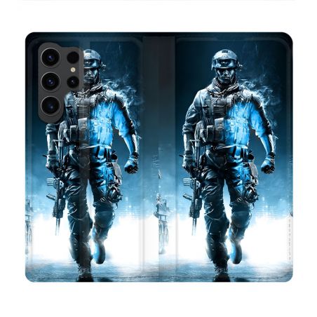 Housse Cuir Portefeuille Pour Samsung Galaxy S23 Ultra Call Of Duty Guerrier