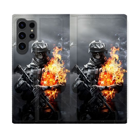 Housse Cuir Portefeuille Pour Samsung Galaxy S23 Ultra Call Of Duty Squelette