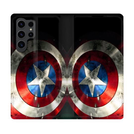 Housse Cuir Portefeuille Pour Samsung Galaxy S23 Ultra Captain America Bouclier
