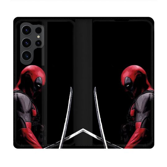 Housse Cuir Portefeuille Pour Samsung Galaxy S23 Ultra Deadpool Epee