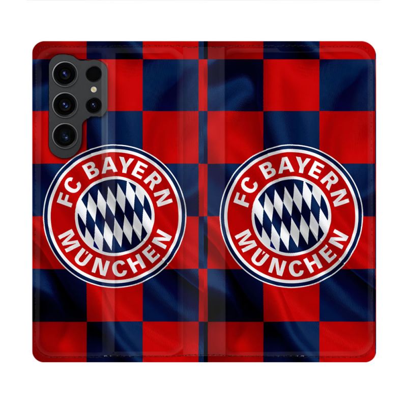 Housse Cuir Portefeuille Pour Samsung Galaxy S23 Ultra Foot Bayern Munich Carreaux
