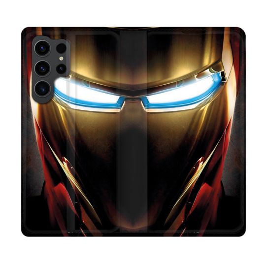 Housse Cuir Portefeuille Pour Samsung Galaxy S23 Ultra Iron Man Casque