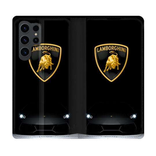 Housse Cuir Portefeuille Pour Samsung Galaxy S23 Ultra Lamborghini Noir