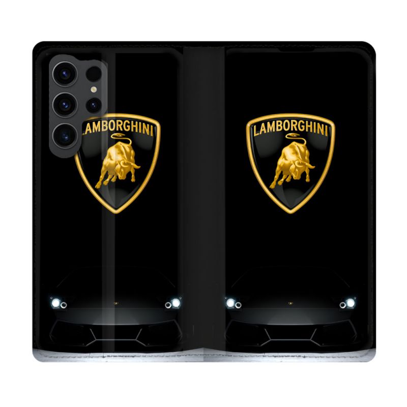 Housse Cuir Portefeuille Pour Samsung Galaxy S23 Ultra Lamborghini Noir