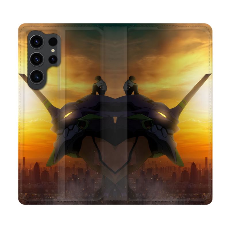 Housse Cuir Portefeuille Pour Samsung Galaxy S23 Ultra Manga Evangelion