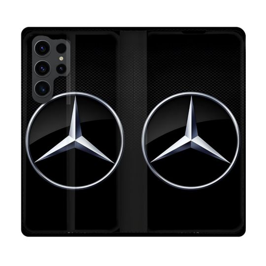 Housse Cuir Portefeuille Pour Samsung Galaxy S23 Ultra Mercedes Carbone