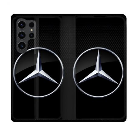Housse Cuir Portefeuille Pour Samsung Galaxy S23 Ultra Mercedes Carbone