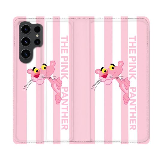 Housse Cuir Portefeuille Pour Samsung Galaxy S23 Ultra Panthere Rose