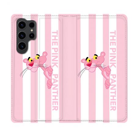 Housse Cuir Portefeuille Pour Samsung Galaxy S23 Ultra Panthere Rose