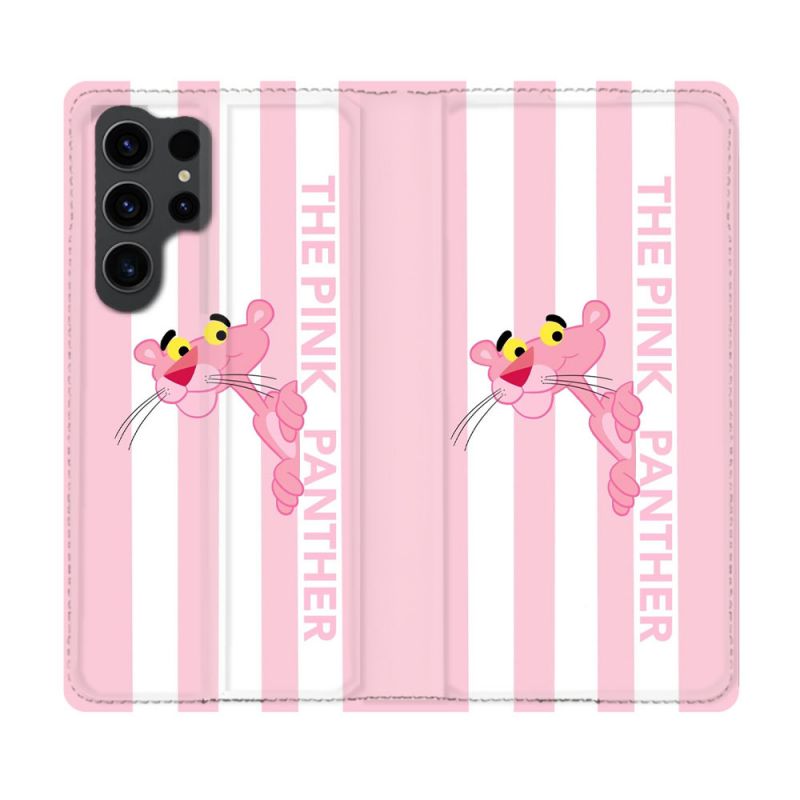 Housse Cuir Portefeuille Pour Samsung Galaxy S23 Ultra Panthere Rose