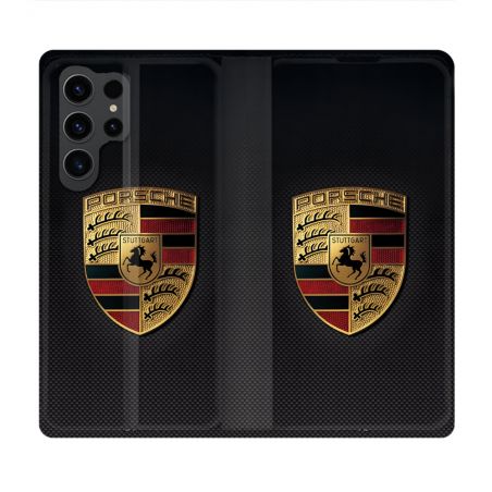 Housse Cuir Portefeuille Pour Samsung Galaxy S23 Ultra Porsche Carbone
