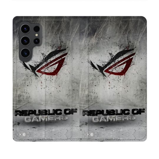 Housse Cuir Portefeuille Pour Samsung Galaxy S23 Ultra ROG Gris