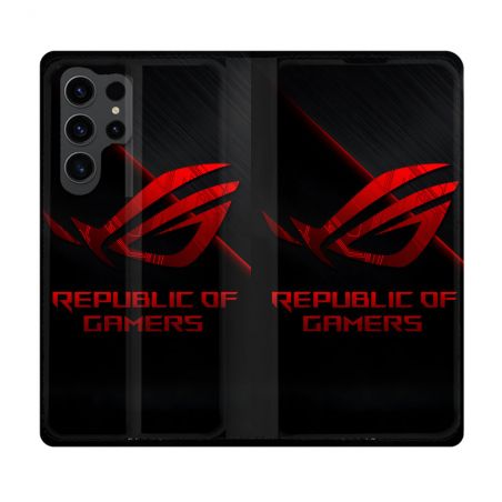 Housse Cuir Portefeuille Pour Samsung Galaxy S23 Ultra ROG Rouge