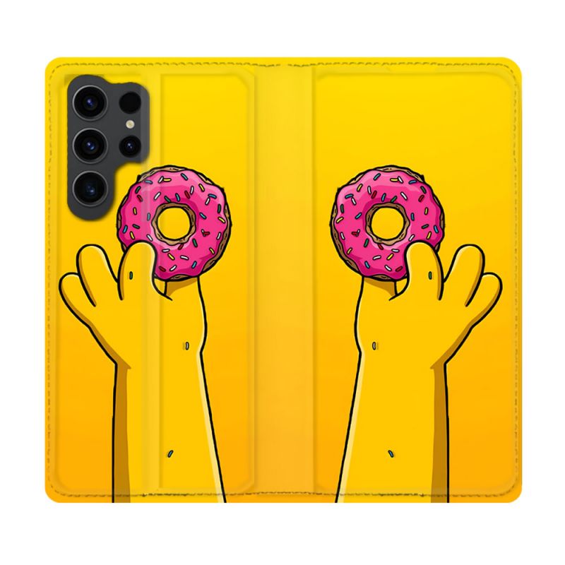 Housse Cuir Portefeuille Pour Samsung Galaxy S23 Ultra Simpson Donuts