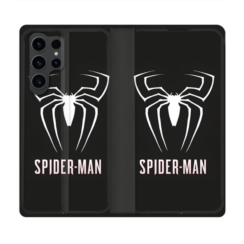 Housse Cuir Portefeuille Pour Samsung Galaxy S23 Ultra Spiderman Logo