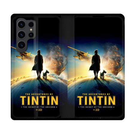 Housse Cuir Portefeuille Pour Samsung Galaxy S23 Ultra Tintin Affiche